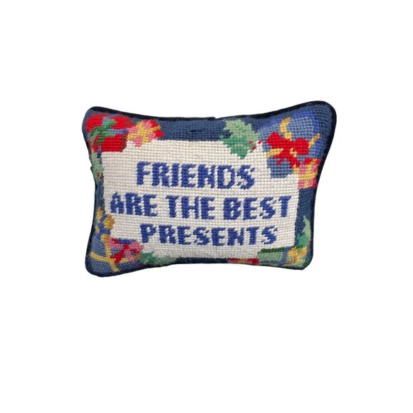 Wool Velvet Needlepoint Mini Pillow Friends are the Best Presents - Friendship - Picture 1 of 3